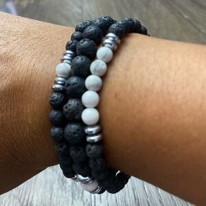 Invicta Jewelry Men's Set of 3 White 
Lava Bead & Genuine Stone Stretch